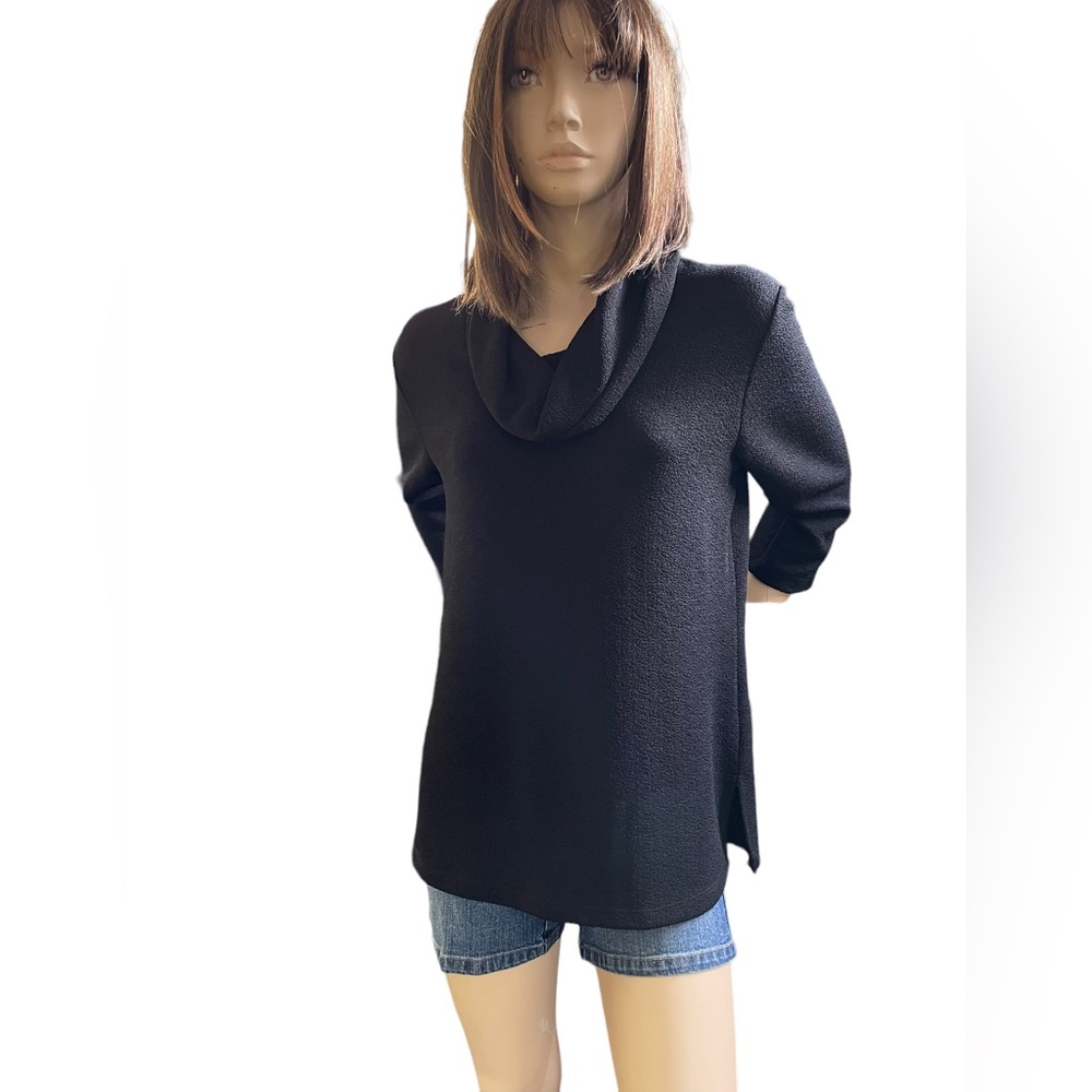 Notations Clothing Co. Black Cowl Neck 3/4 Sleeve Textured Top Size Medium